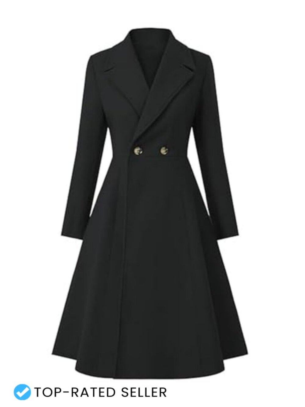 Women's Winter Double Breasted Wool Blend Pea Coat Notch Lapel Long Overcoat